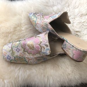 MARC FISHER Lailey Pink Floral Jacquard Mules